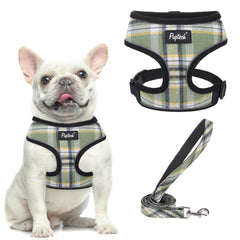 PUPTECK soft mesh harness in plaid design on a small dog for comfortable daily walks