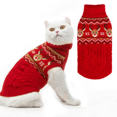 PUPTECK Winter Cat Sweater Coat front view offers cozy warmth for outdoor adventures.