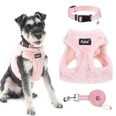 PUPTECK adjustable dog harness front view shows plush warmth for chilly outdoor strolls.