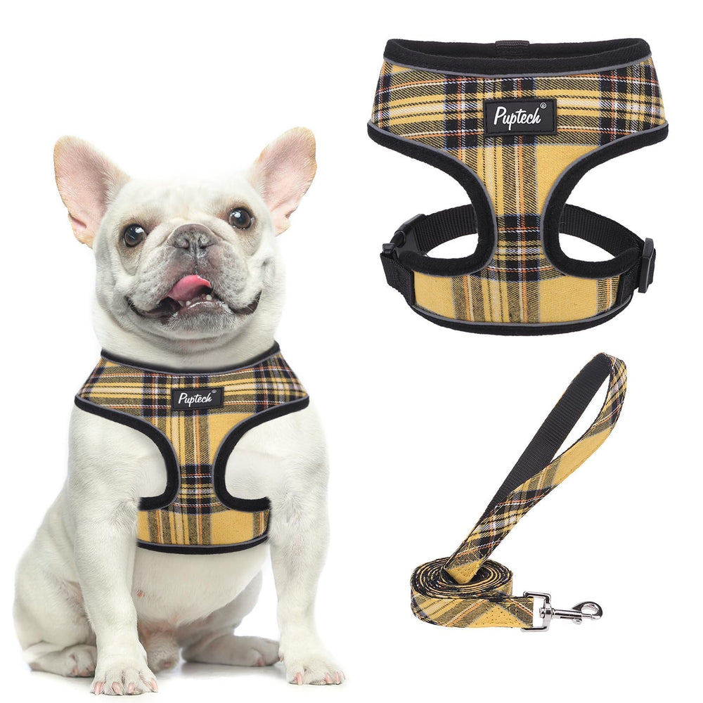 Arnés PUPTECK de malla suave con diseño a cuadros, cómodo para paseos.