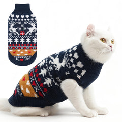 PUPTECK Christmas cat sweater side view shows navy knit for cozy warmth