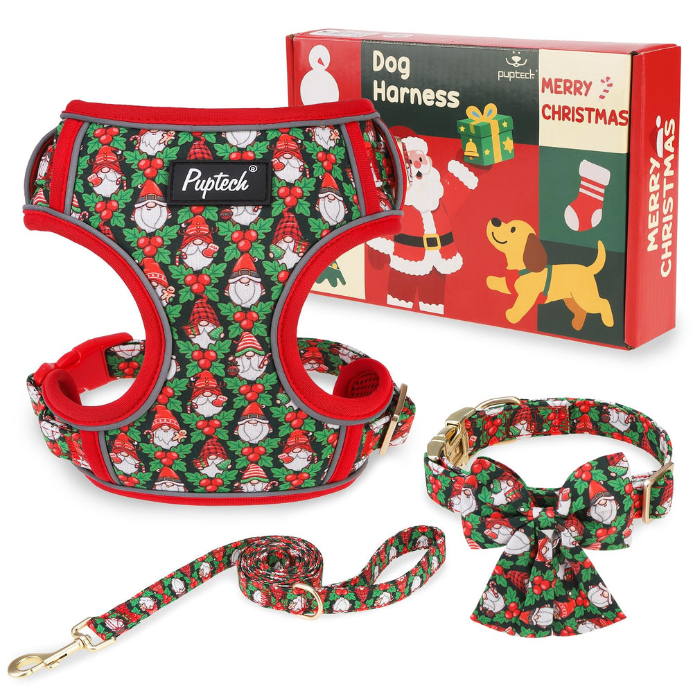 PUPTECK Christmas dog harness with bow enhances festive photo moments during daily walks.
