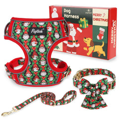 PUPTECK Christmas dog harness with bow enhances festive photo moments during daily walks.