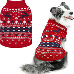PUPTECK Christmas dog sweater red tree snowflake design for festive walks.
