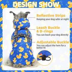 PUPTECK dog raincoat with harness back enables easy leash attachment.