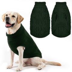 PUPTECK deep green dog sweater front view showing cozy knit warmth