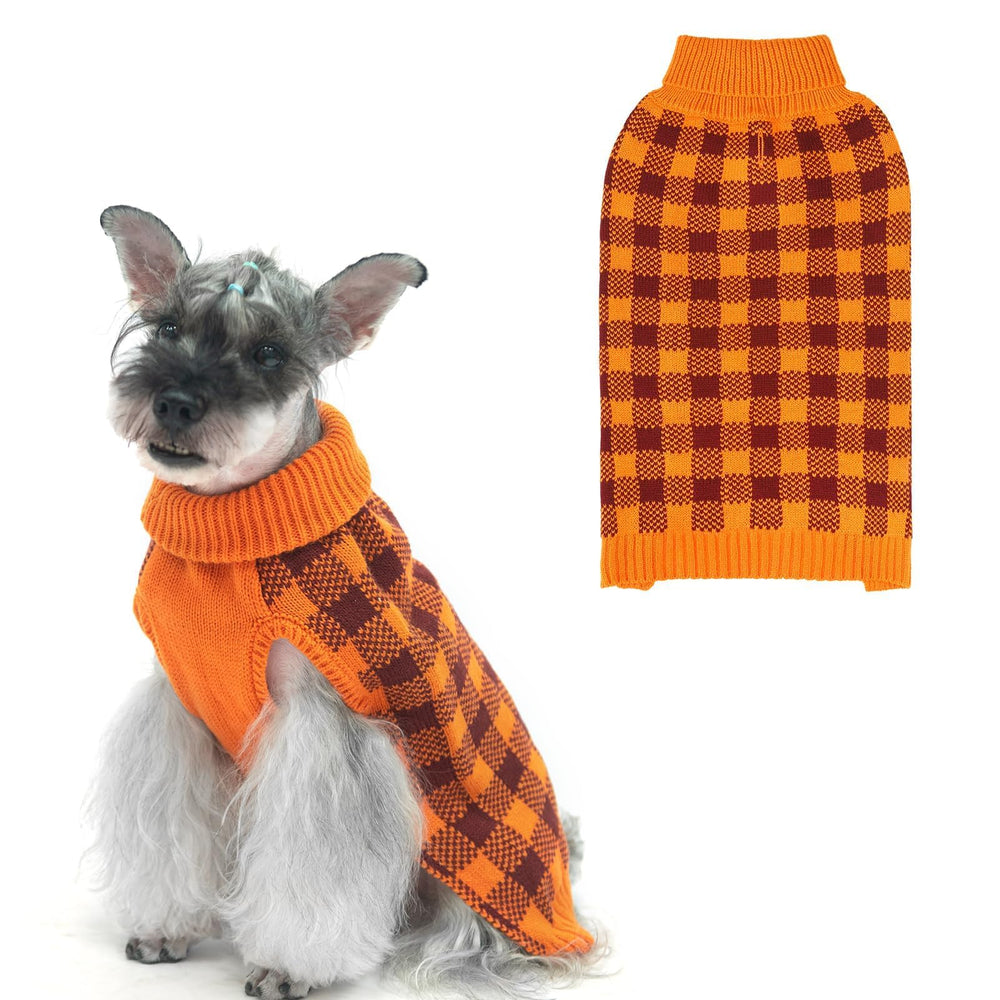 PUPTECK plaid dog sweater back view highlights warm knit for chilly walks.