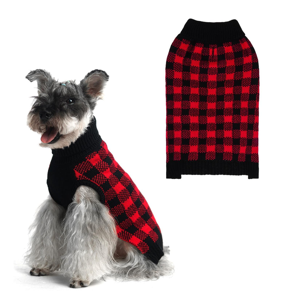 PUPTECK dog sweater plaid classic front view for warm winter outings