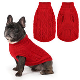 PUPTECK dog sweater red turtleneck front view for warm winter walks.