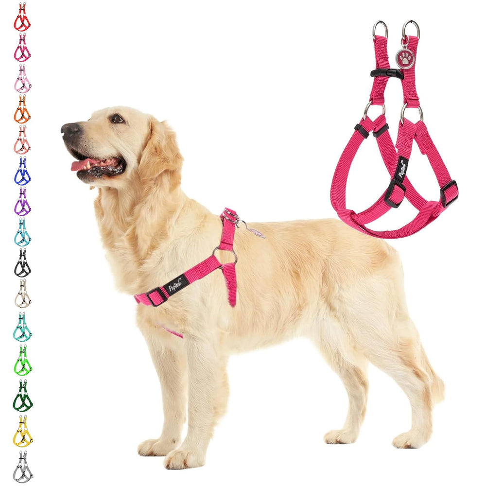 PUPTECK No Pull Harness Deep Pink front view showing comfortable fit for walks