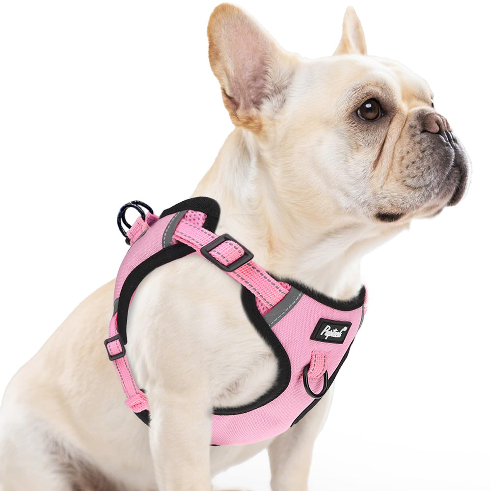 PUPTECK no pull harness pink M front view enhances comfy control during walks.