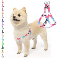 PUPTECK No Pull harness striped pink front view showing chest-wrap design for comfortable control.