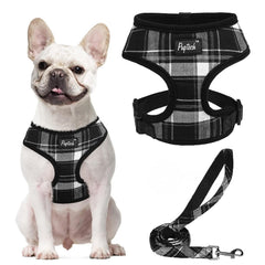 PUPTECK soft mesh harness black front view demonstrates a comfortable no-pull design for daily walks.