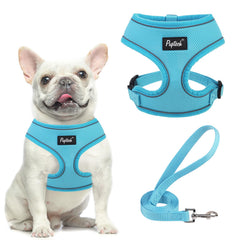 PUPTECK soft mesh harness lightblue front view shows breathable comfort for daily walks.
