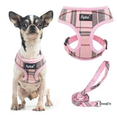 PUPTECK soft mesh harness pink front view shows lightweight comfort for tiny pets