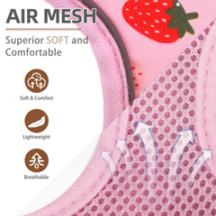 PUPTECK strawberry-pink harness back-strap view highlights easy-adjust fit.