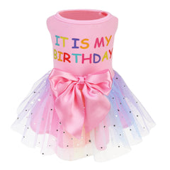 Vestido para perro PUPTECK con lazo, ideal para fiestas y estilo diario.