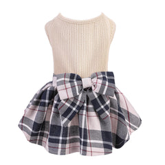PUPTECK vestido de cuadros para perro, enfoque frontal, ideal para salidas diarias.