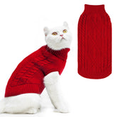 PUPTECK winter cat sweater collar-on red keeps small pets warm and comfortable.