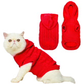 PUPTECK winter hooded red sweater for dogs and cats, cozy cold-weather wear