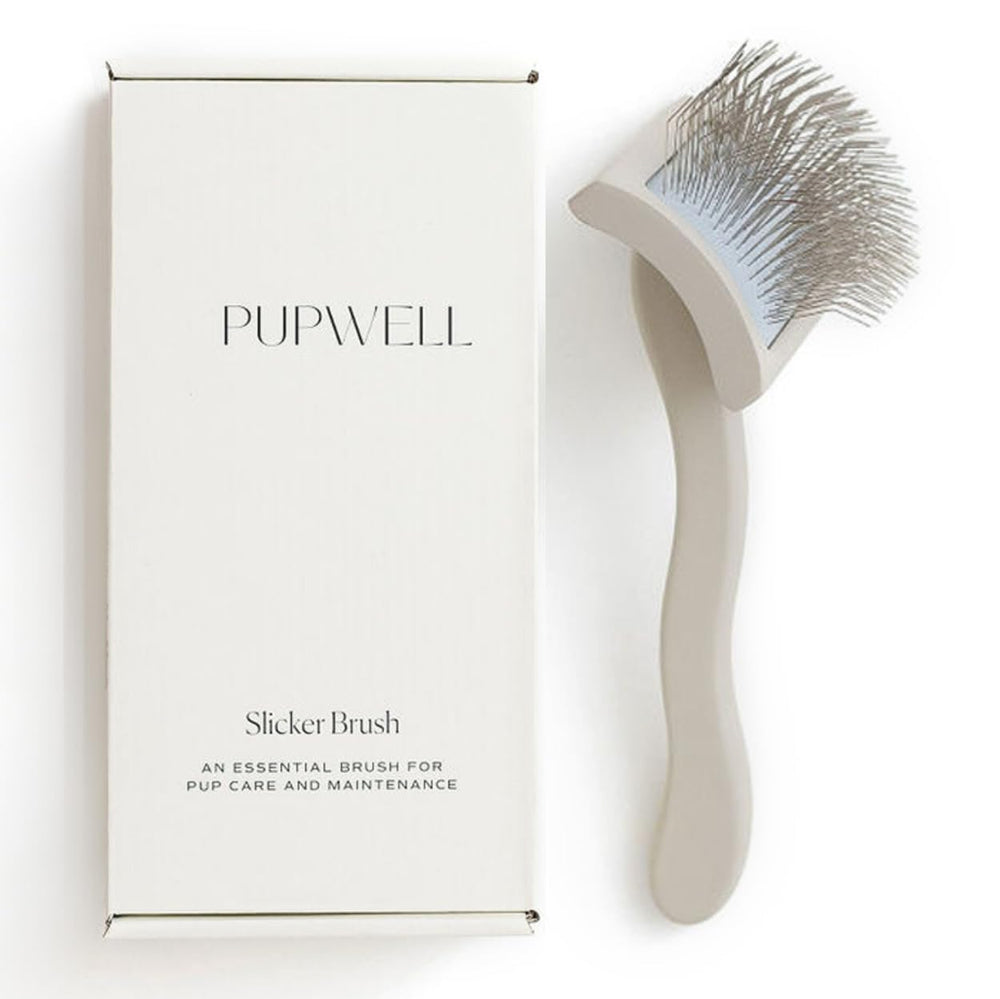 Pupwell Slicker Brush dense pins close-up for matting prevention and smooth coats.