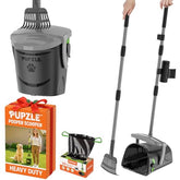 Pupzle dog pooper scooper with 40-inch handle eases cleanup without bending.