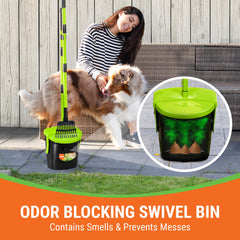 Pupzle odor-blocking swivel lid keeps yard smelling fresh.