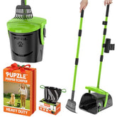 Pupzle pooper scooper 40-inch handle in green cleaning yard without bending.