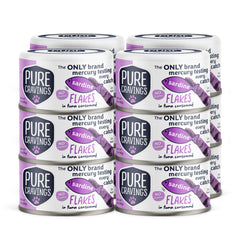 Pure Cravings Sardine Flakes in Tuna Consommé pack shot demonstrates premium wet cat food for picky eaters.