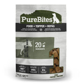 PureBites beef freeze-dried dog food bag front shows 20 ingredients and USA-made quality