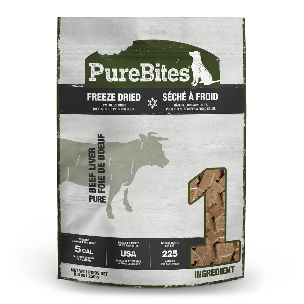 PureBites beef freeze-dried dog treat bag—single-ingredient snacking