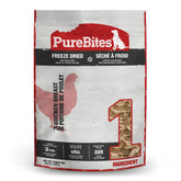 PureBites chicken freeze-dried unopened bag shows single-ingredient protein for dogs.