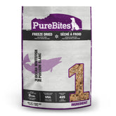 PureBites Whitefish Freeze-Dried Treats bag front—high-protein snack with no additives