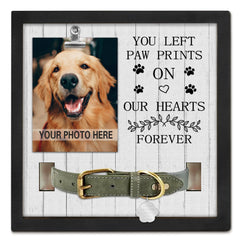 PureFly pet memorial frame close-up shows paw-prints engraving for lasting remembrance.