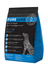 PURELUXE Turkey Elite Nutrition bag front highlighting grain-free formula for all life stages.