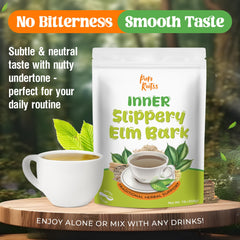 PureRootss slippery elm powder in tea mug for throat comfort