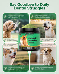 PuriGree dental powder on-food scene demonstrates brush-free oral care for dogs