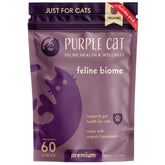 Purple Cat Feline Biome packaging; premium probiotic for gut health