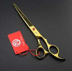 Purple Dragon 7in downward curved scissor for precise trimming around head and ears.