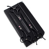 Purple Dragon 7.0-inch straight-view pet grooming scissors for precise trimming.