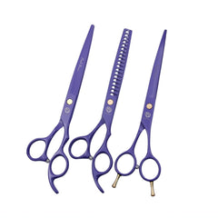 Purple Dragon 7-inch grooming shear close-up blade for precise cuts