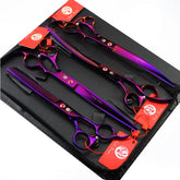 Purple Dragon 8inch pet grooming scissors blade closeup for precise cuts