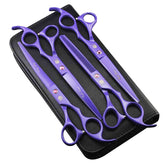 Purple Dragon professional 7in thinning-shear shows precise thinning for smoother pet coats.