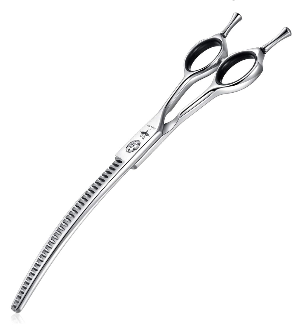 PurpleBird 7-inch downward-curved dog grooming scissors for precise trimming