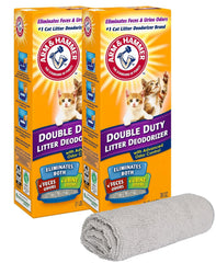 PurPUR litter deodorizer bottle pouring to control litter box odors.