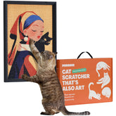 PURRDEE Girl with Purr wall art framed sisal scratcher front view showcases durable scratching surface