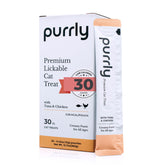 Purrly Treat Topper tuna-chicken-serve showcases premium protein for cats