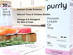 Purrly Squeezable Treats human-grade-protein-pouch offers premium protein for discerning cats.
