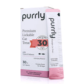 Purrly Squeezable Treats tuna-salmon-puree entices with tuna and salmon puree for hydration.