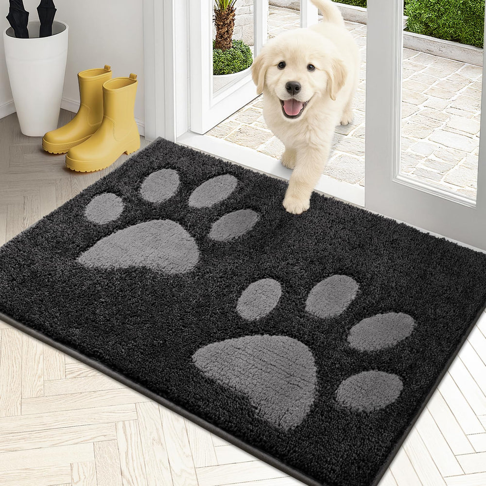 PURRUGS dirt trapping door mat at front door with absorbent microfiber for muddy feet.